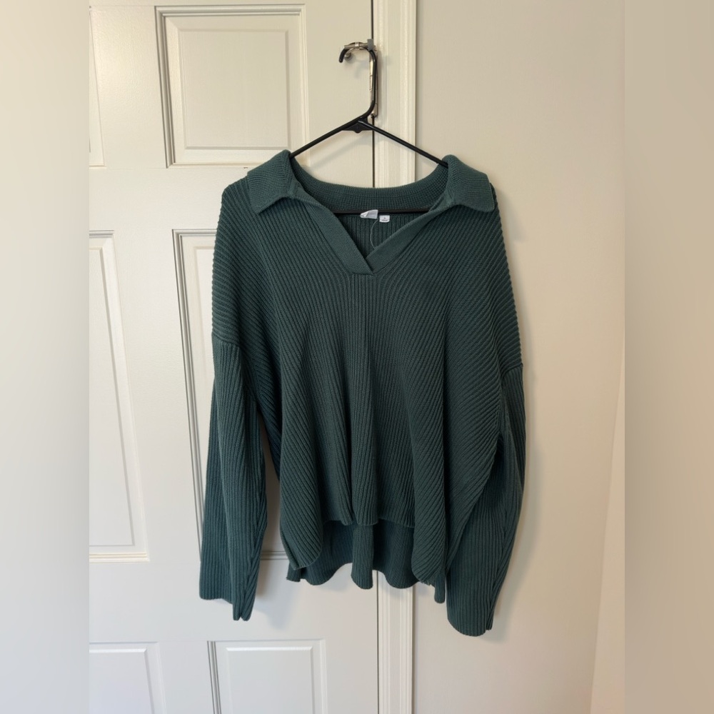 Gap Factory Relaxed 24/7 Split-Hem Johnny Collar Sweater, Moores Green, XL